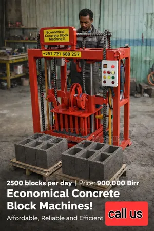 Automatic የብሎኬት ማምረቻ (Block/Brick Machine ). በቀን 2500 ብሎኬት ያመርታል.