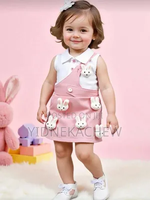 Baby Girl Soild Color Polo Neck Vest+3 D Rabbit Decor Dress