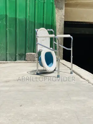 Folding Commode Chair With Wheels Hinged Plastic Toilet Seat and 5
