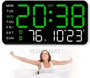 Voice Control Digital Wall Clock With Dual Alarm, Display Temperatur