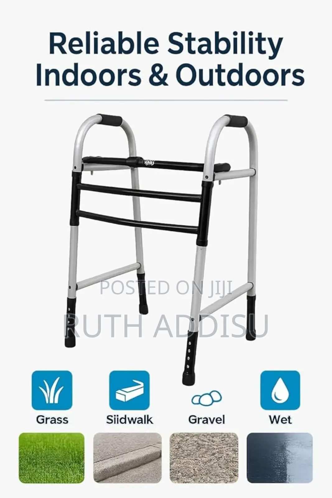 Everactiv Mild Steel Height Adjustable Double Bar Folding Walker