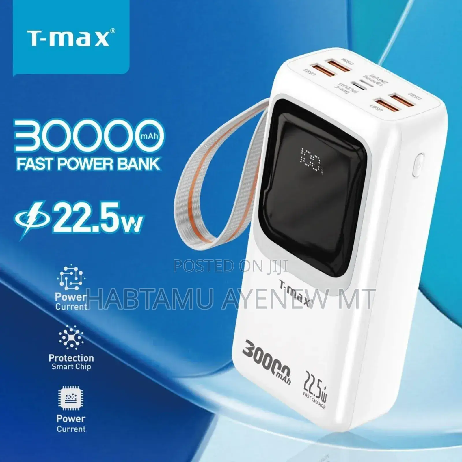 T-Max Power Bank ቲማክስ ፓወር ባንክ 30000 Mah የተፃፈው ዋጋ አሁን ያለበት ነው!22.5 W