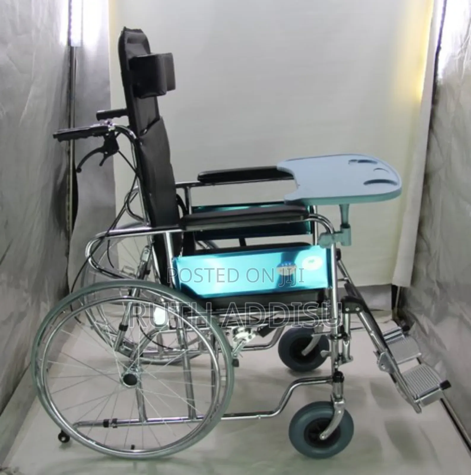 Steel Reclining High Back Commode Wheelchair