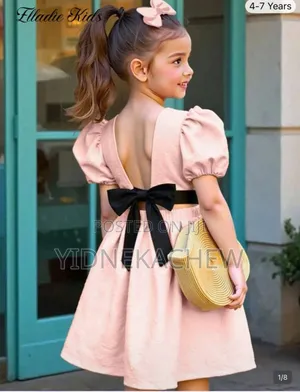 Elladie Kids Young Girls Sweet Puff Sleeve Solid Color Skirt
