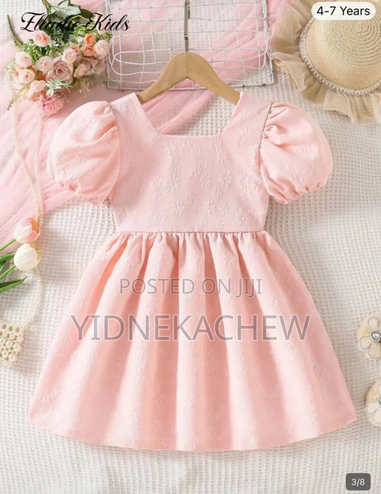 Elladie Kids Young Girls Sweet Puff Sleeve Solid Color Skirt