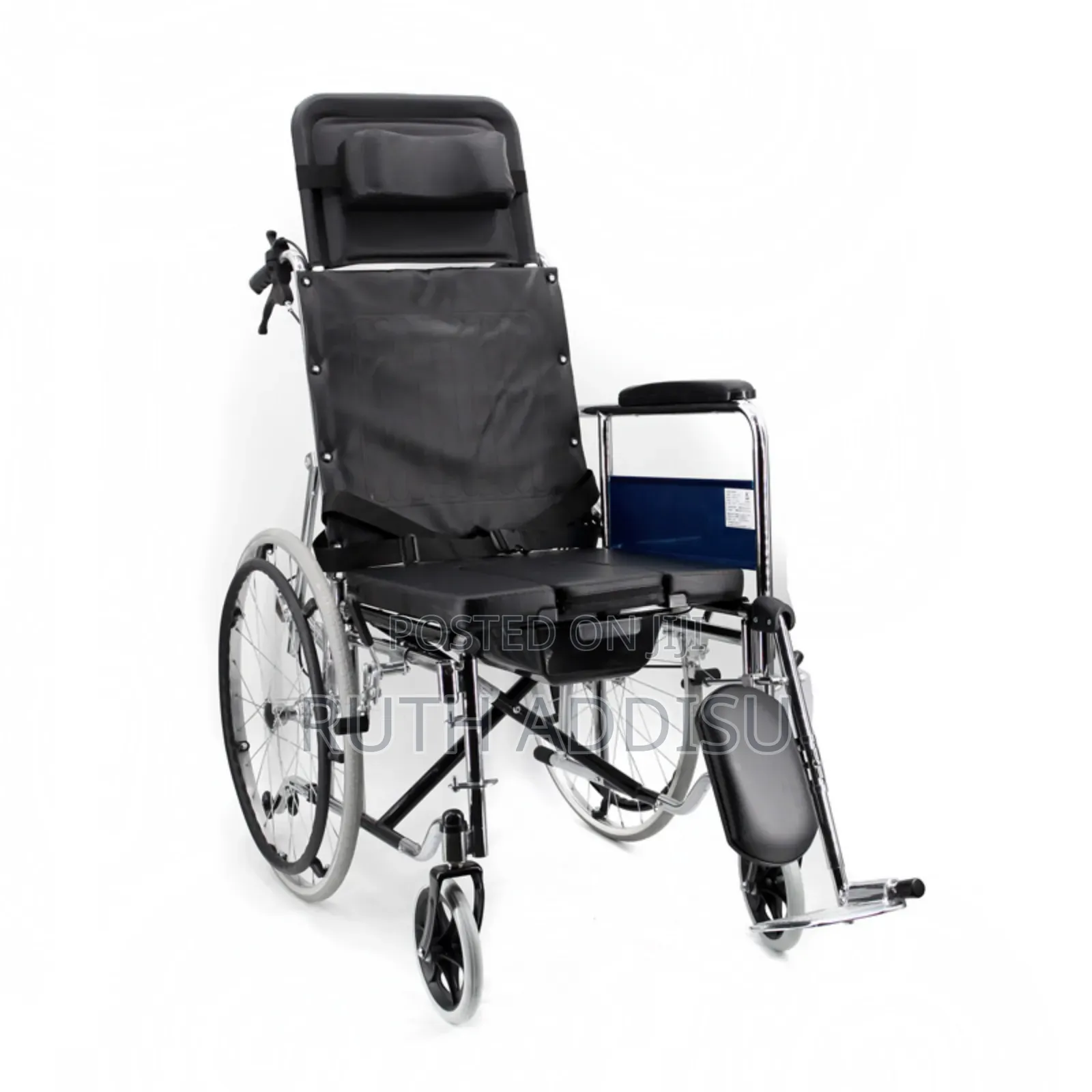 High Back Reclining Steel Commode Wheelchair, Detachable Wheelchair