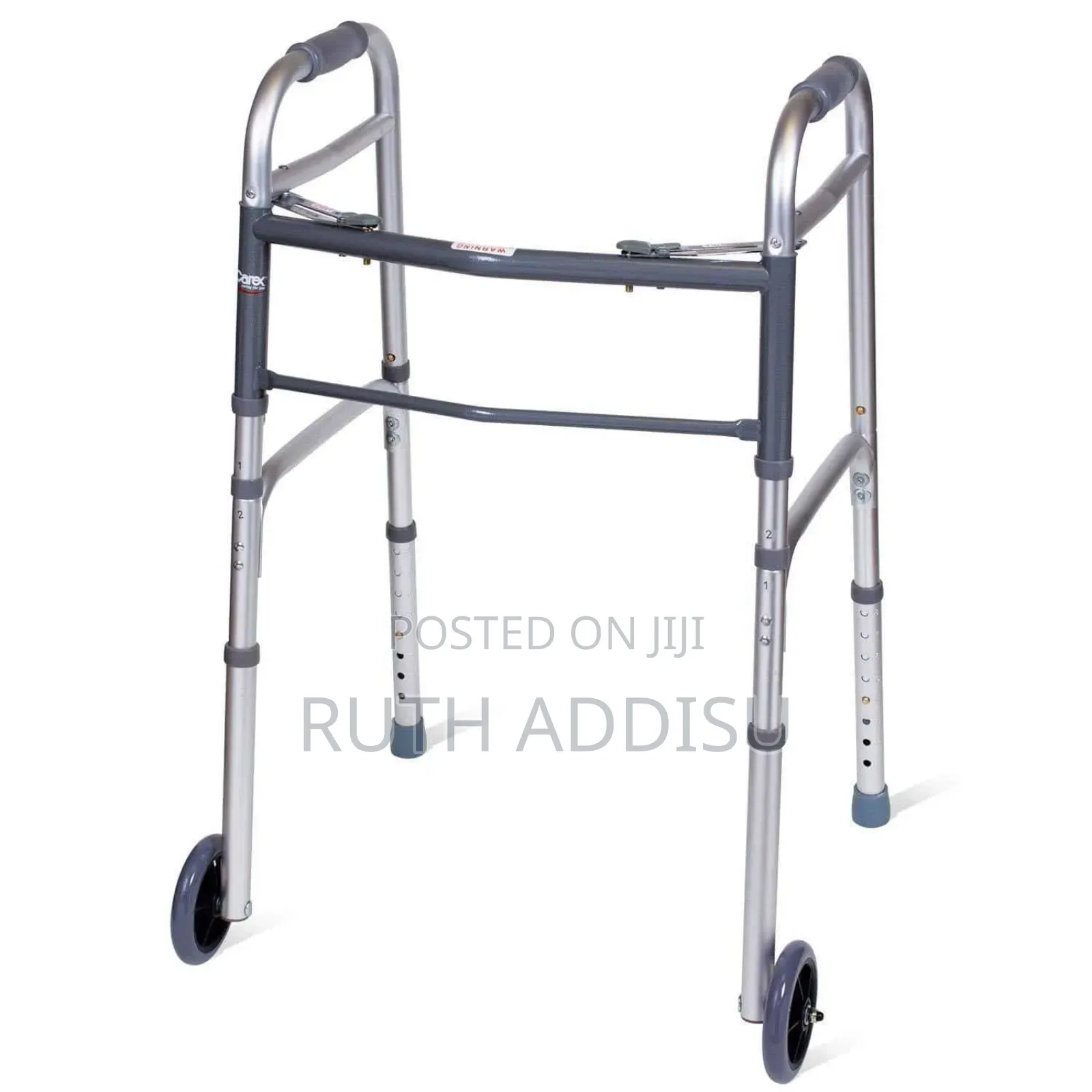 Carex Folding Walker With Wheels - Height Adjustable 30"-37" Walker