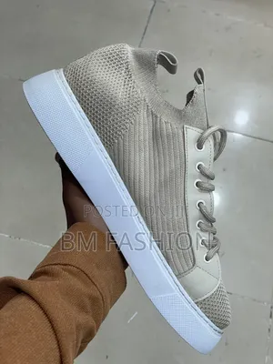 Neutral Knit Sneakers With Thick White Sole