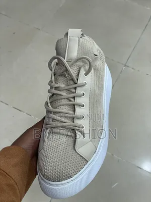 Neutral Knit Sneakers With Thick White Sole