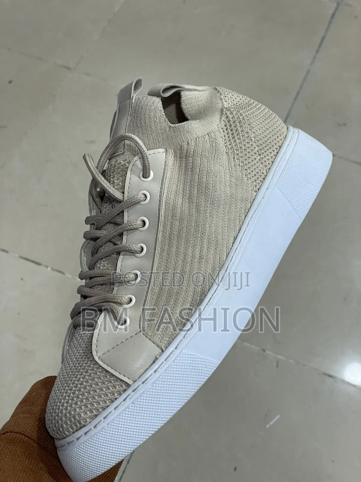 Neutral Knit Sneakers With Thick White Sole