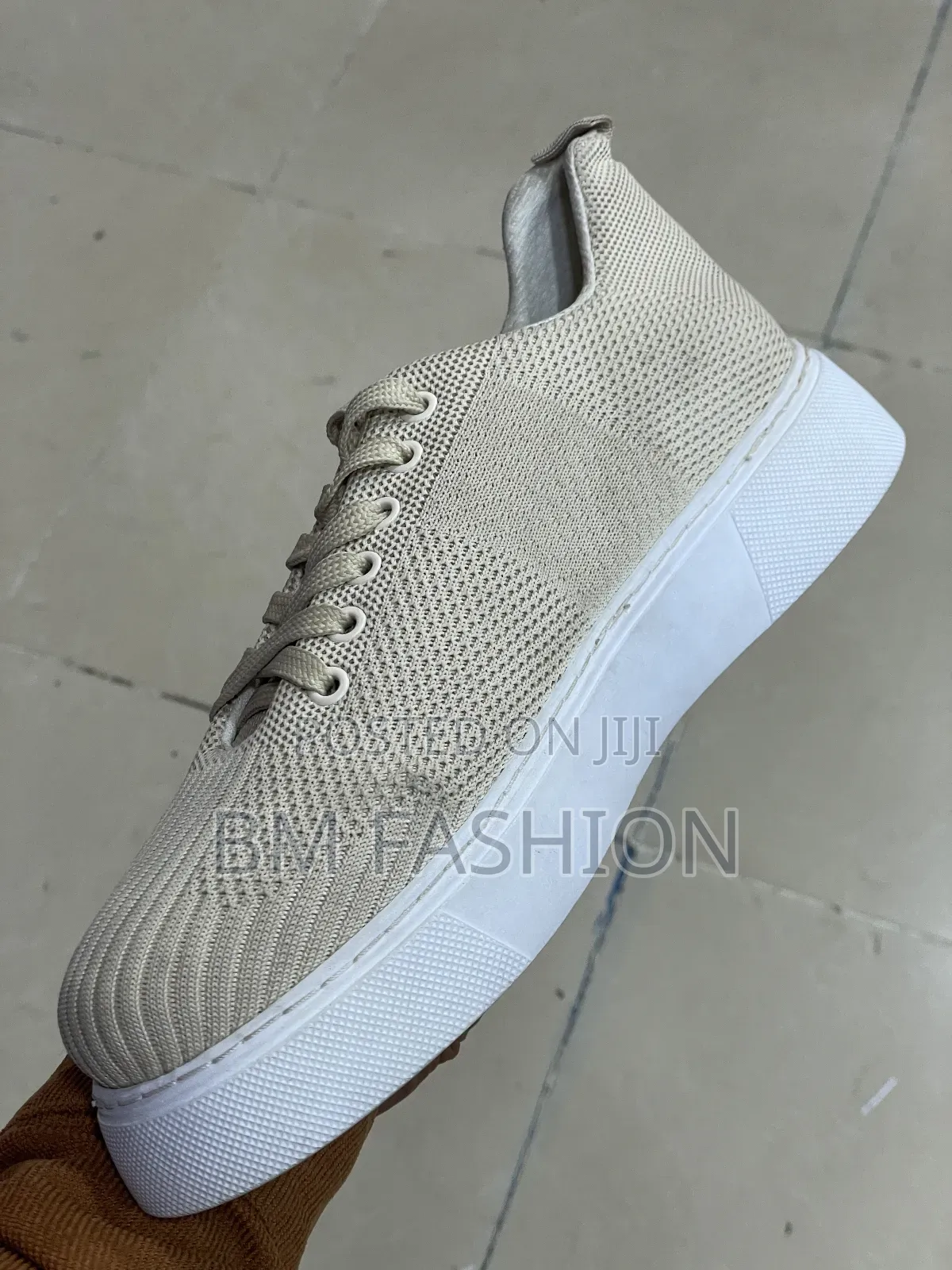 Neutral Knit Sneakers With Thick White Sole
