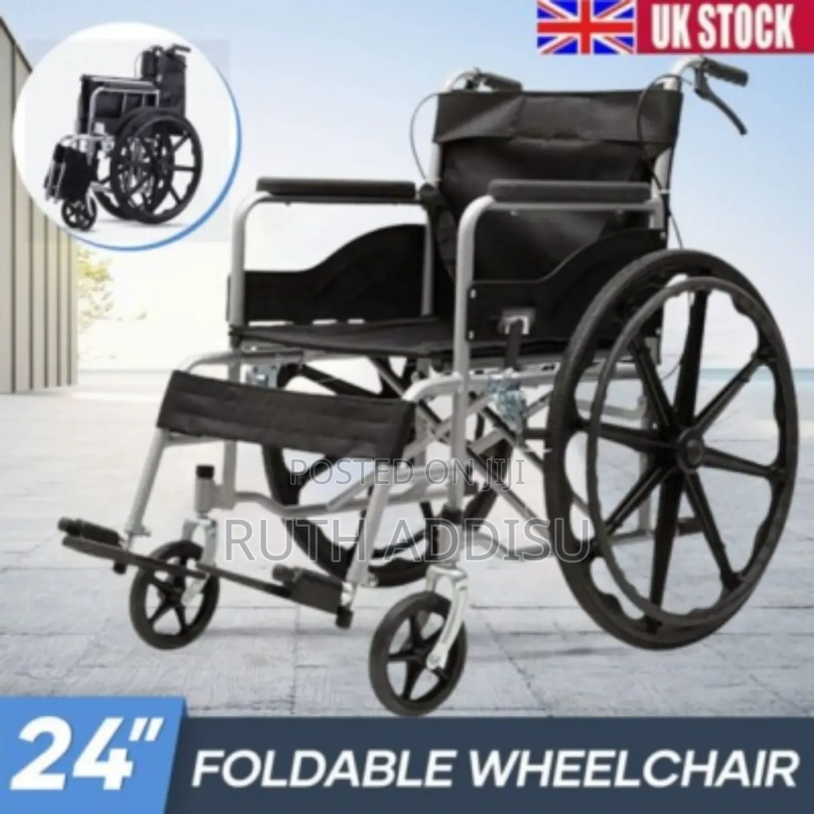 24" Lightweight Folding Wheelchair Self Propelled Transit Attendant