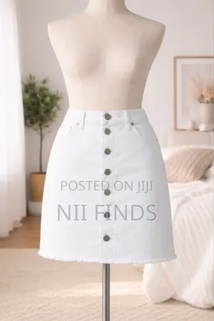Bonda White Denim Button-Front Mini Skirt