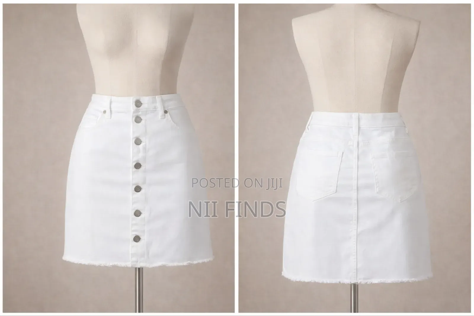 Bonda White Denim Button-Front Mini Skirt