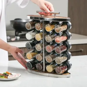 16 Set Spice Carousel Glass Jar With Rack/Free Delivery