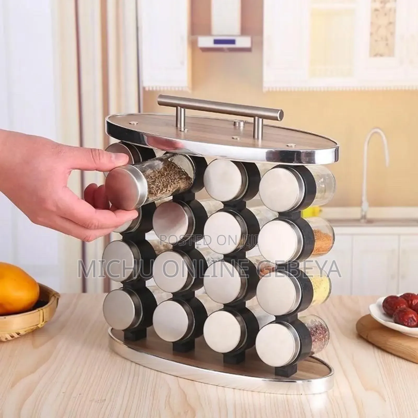 16 Set Spice Carousel Glass Jar With Rack/Free Delivery