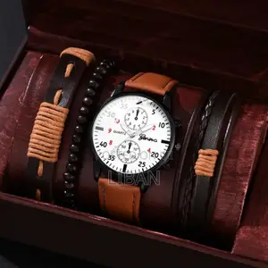 Man Business Luxury Watches Set Leather Casual Clock Fashion