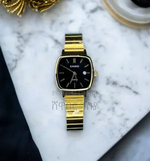 Original Casio Gold Black Square Dial Quartz Watch