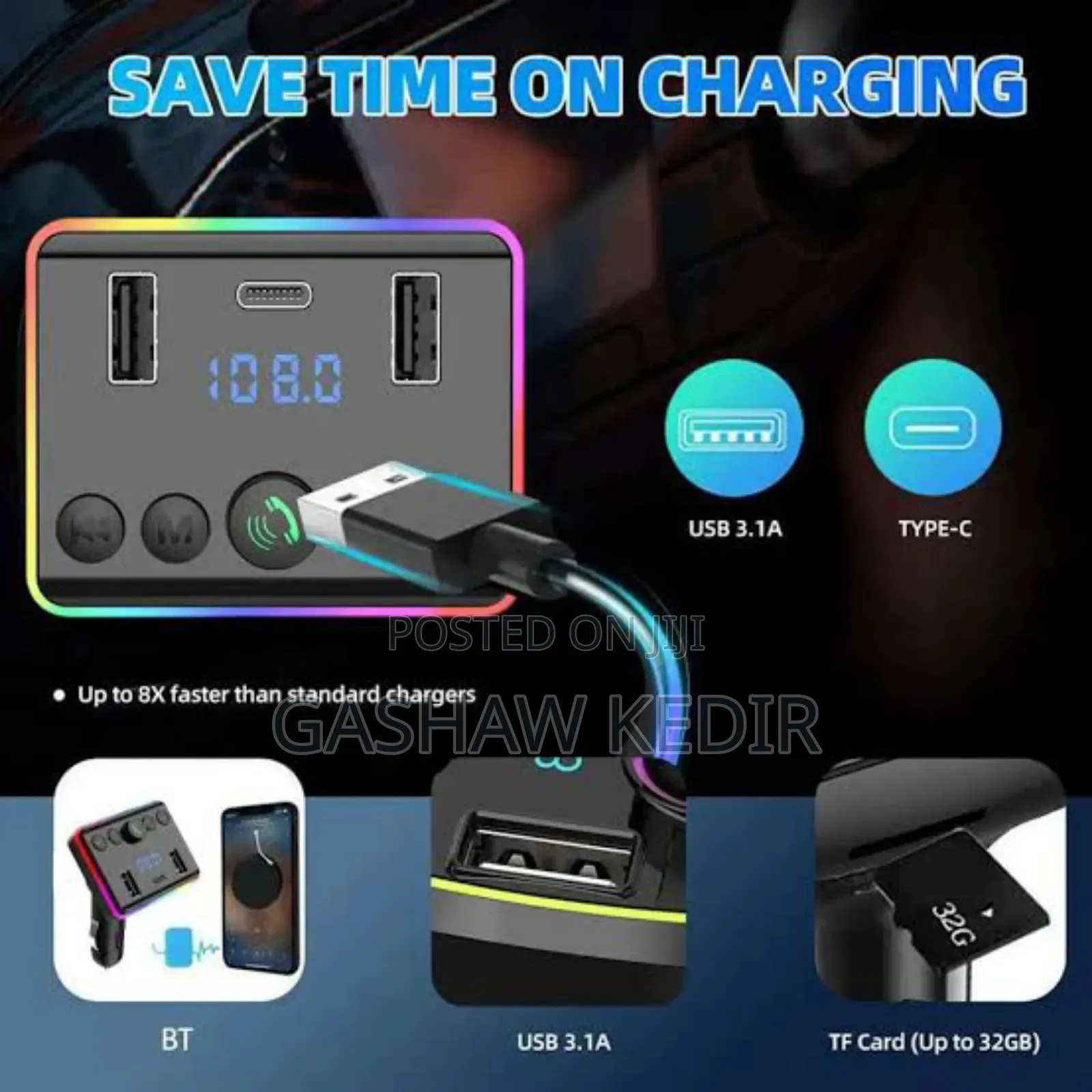 Car Bluetooth Fm Player and Fast Charger With a Remote Control