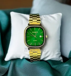 Original Casio Gold Square Watch - Emerald Green Dial Date