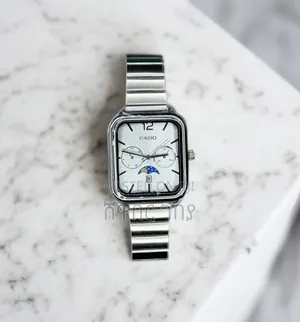 Original Casio Silver Square Watch Moon Phase Day Date Display