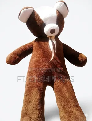 Giant Brown White Cuddly Oversized Stuffed Animal With Satin Bow