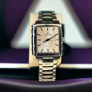 Sleek Swish Silver Square Quartz Men's Dress Watch - New