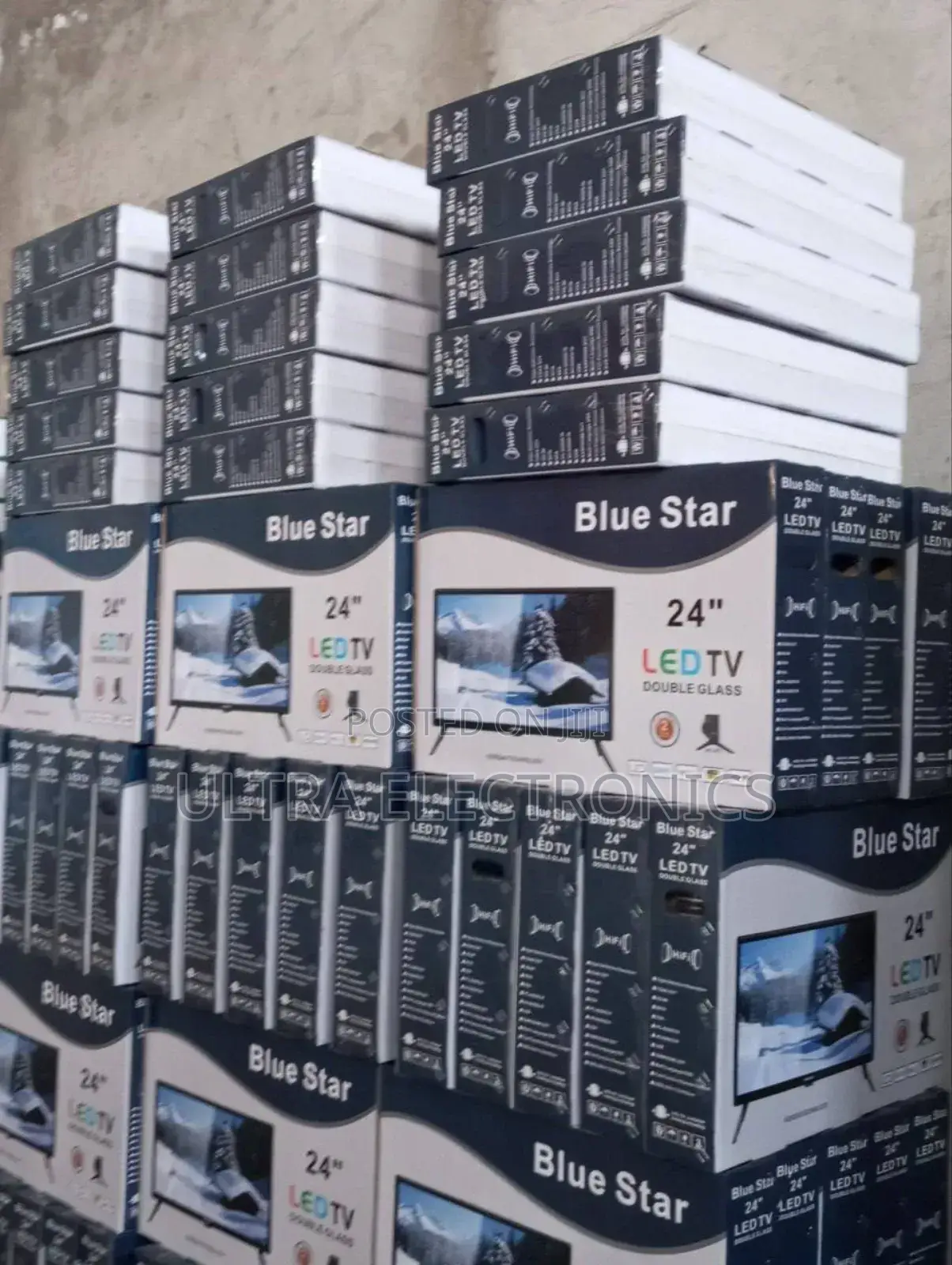 Blue Star 24" Led Tv Featured on Its Packaging Box.