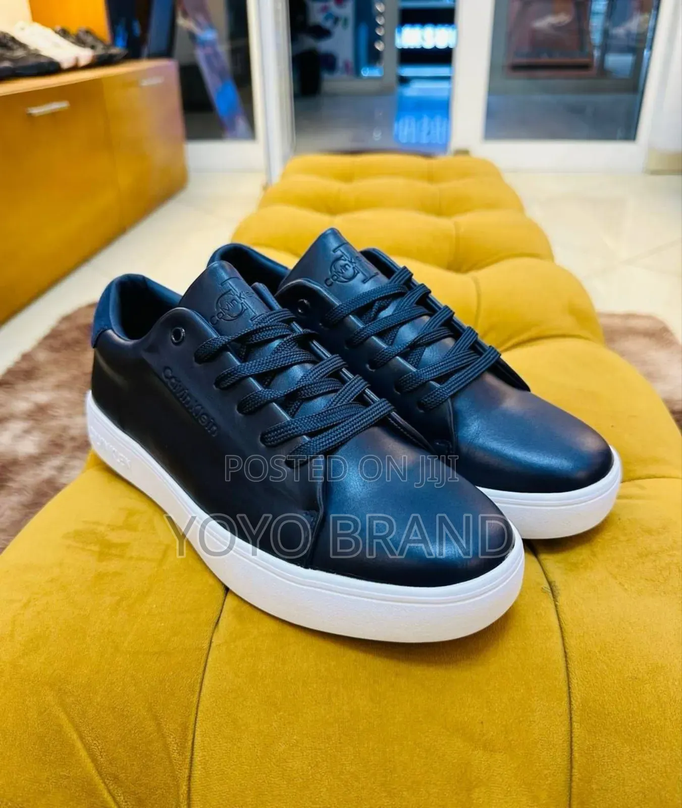 New Arrived Calvin Klein Blue/Black Lather Fashion Shoes