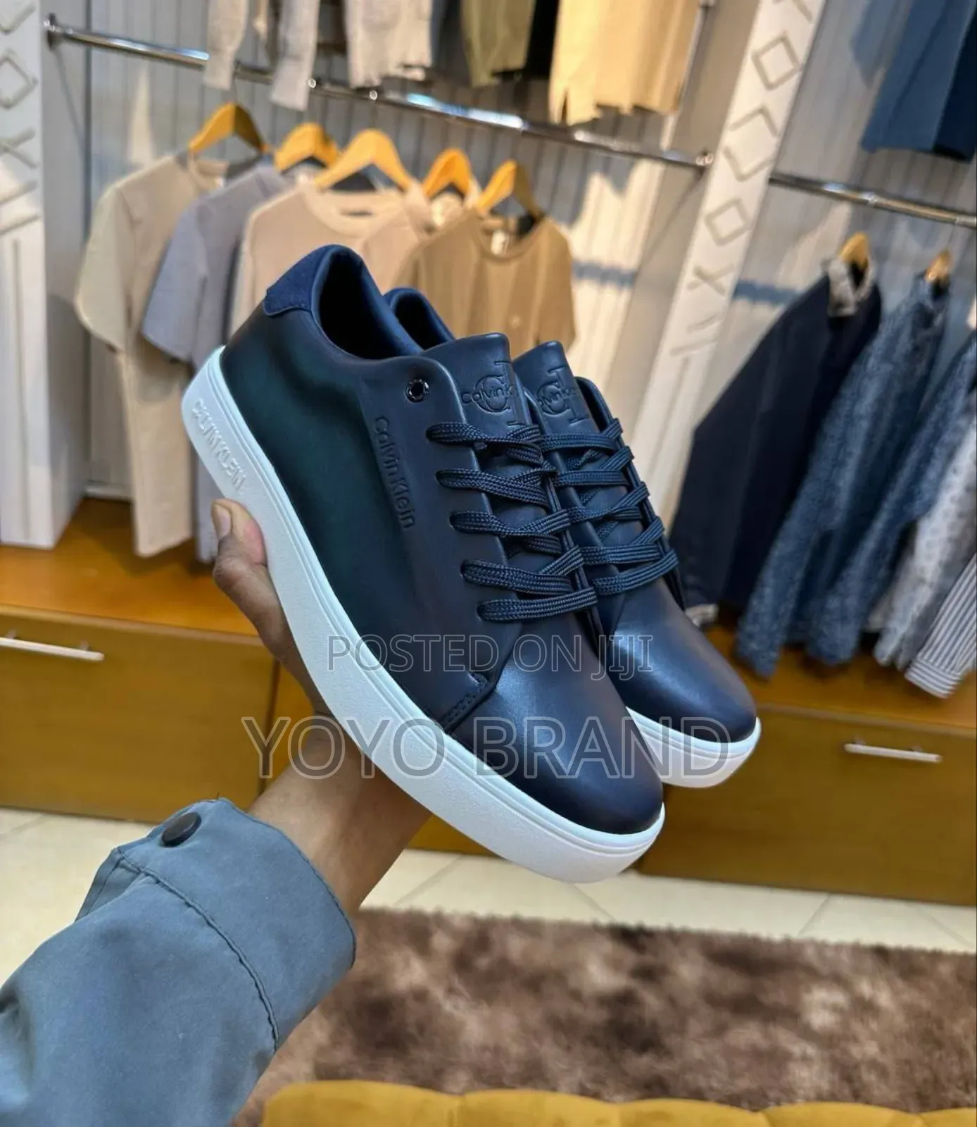 New Arrived Calvin Klein Blue/Black Lather Fashion Shoes
