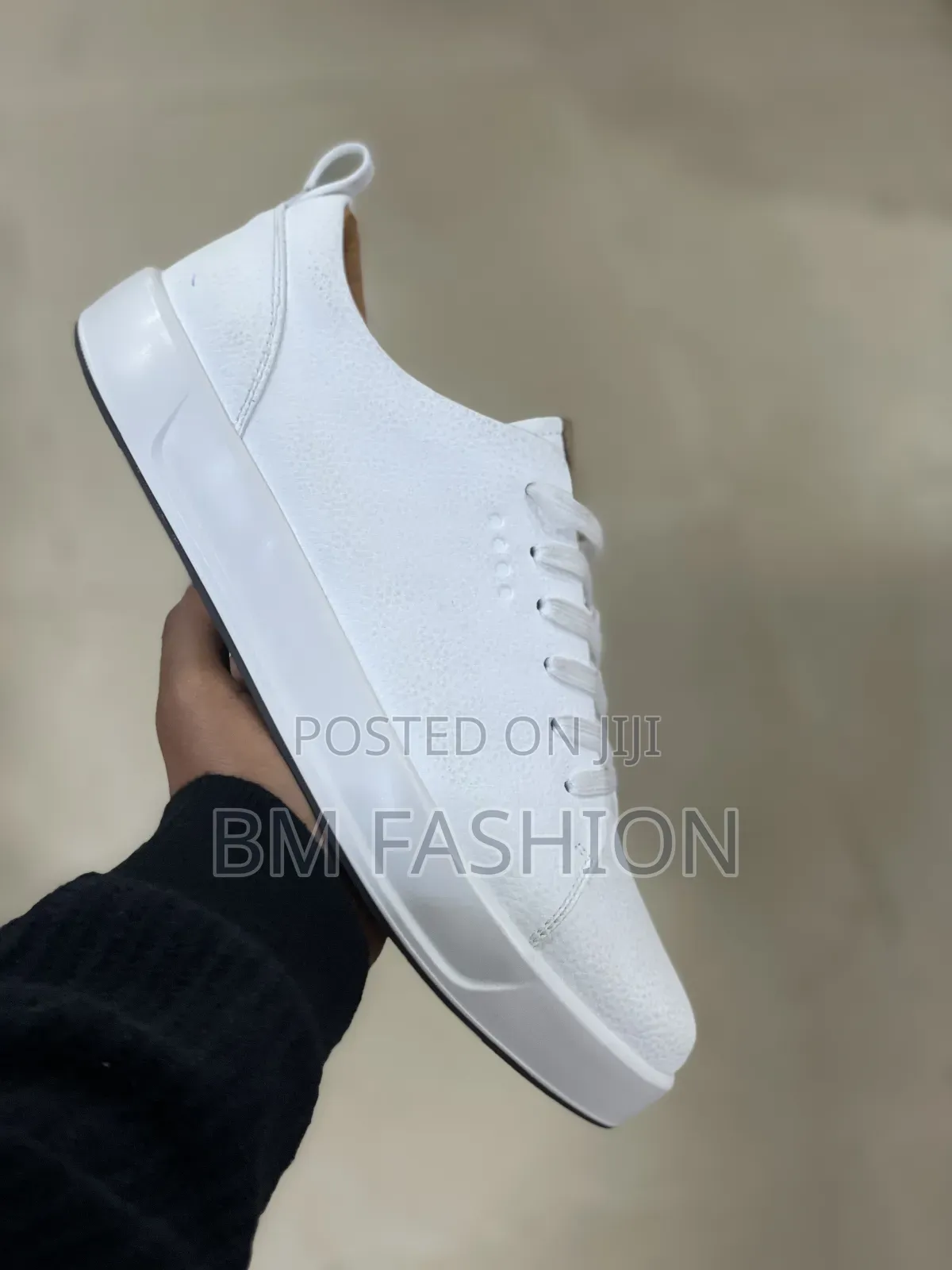Ecco Men's All White Pebbled Leather Sneakers