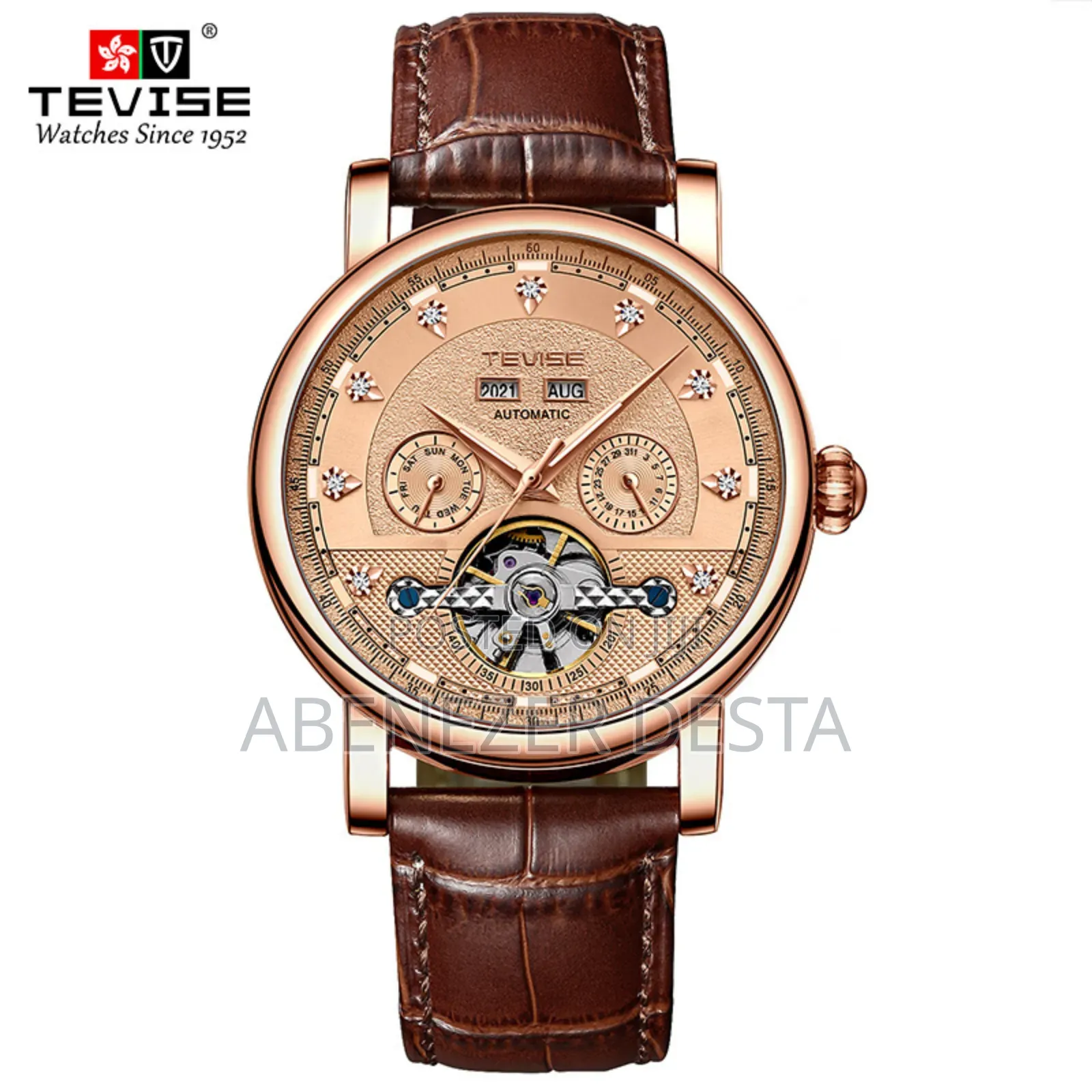 Tevise Automatic Mechanical Watch Features a Leather Strap