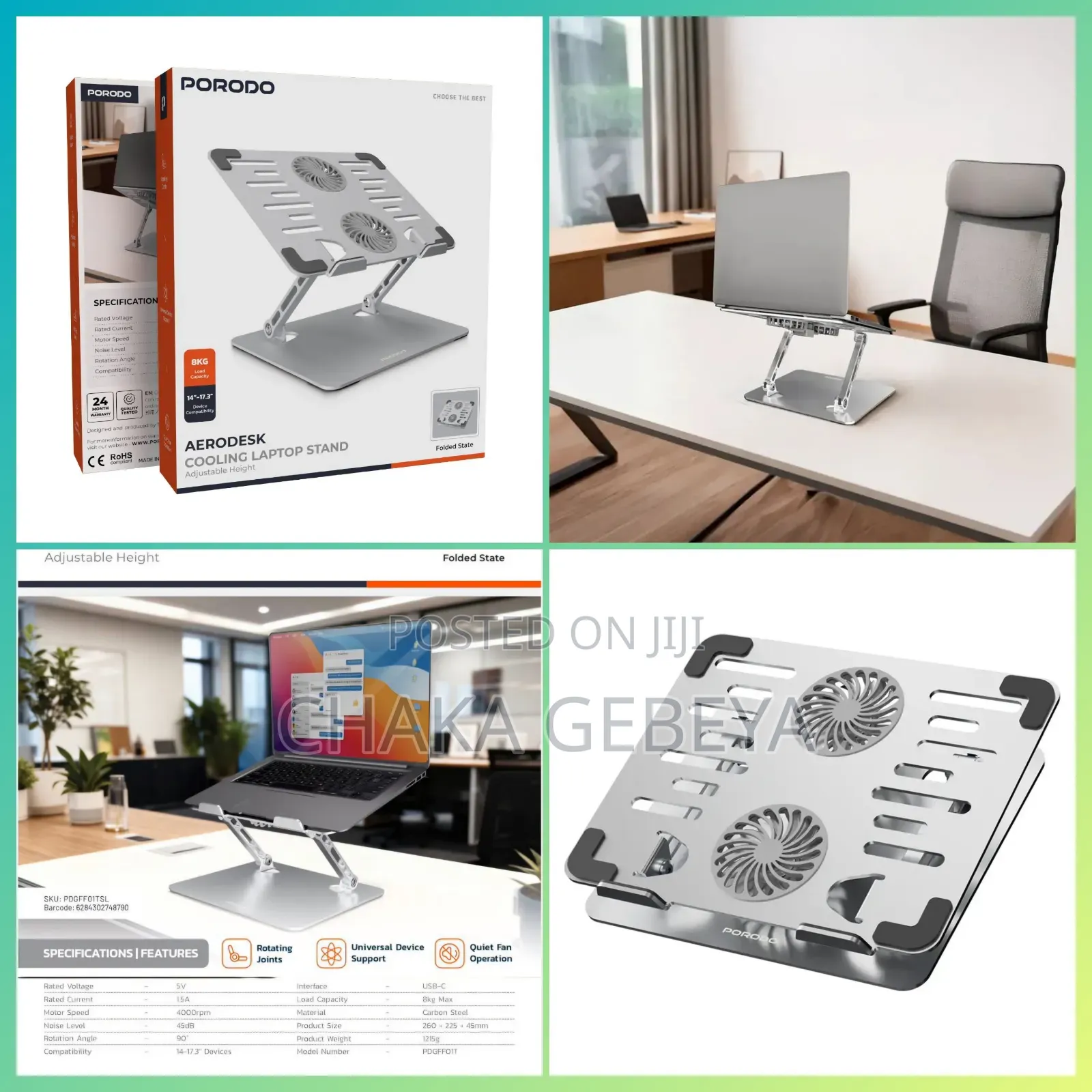 Ergonomic Laptop Riser With Active Cooling – Usb‐C Powered,Quiet Sound