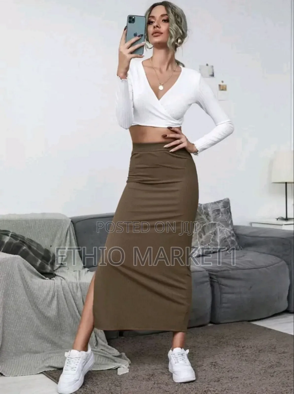 High Waisted Split Thigh Skirt for Women's