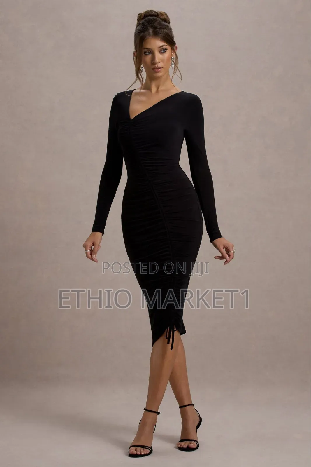 Ruched Asymmetric Women's Midi Dress