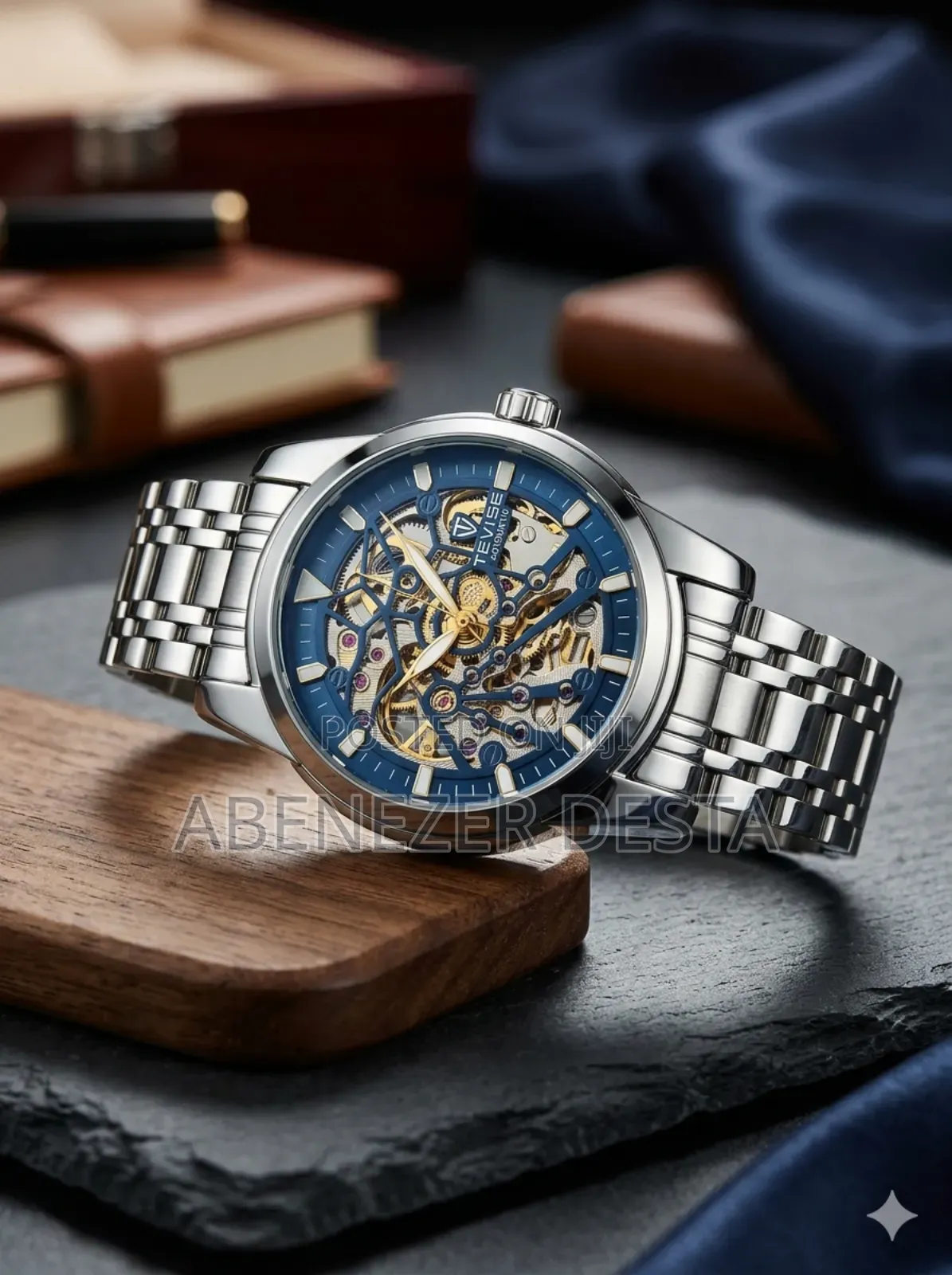 Tevise Brand Automatic Mechanical Wristwatch Featuring a Stainless