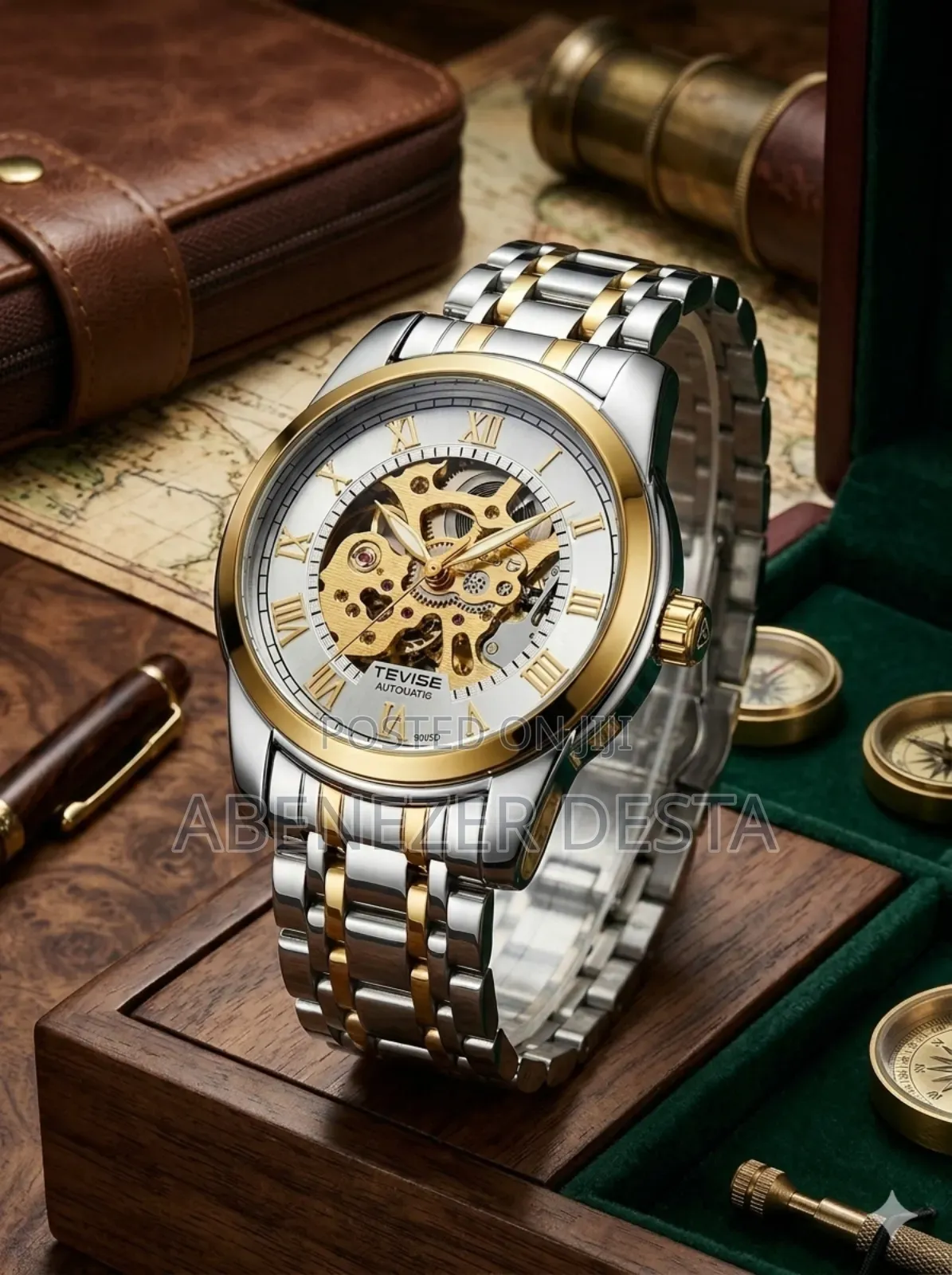 Image Is a Tevise Luxury Skeleton Automatic Watch.