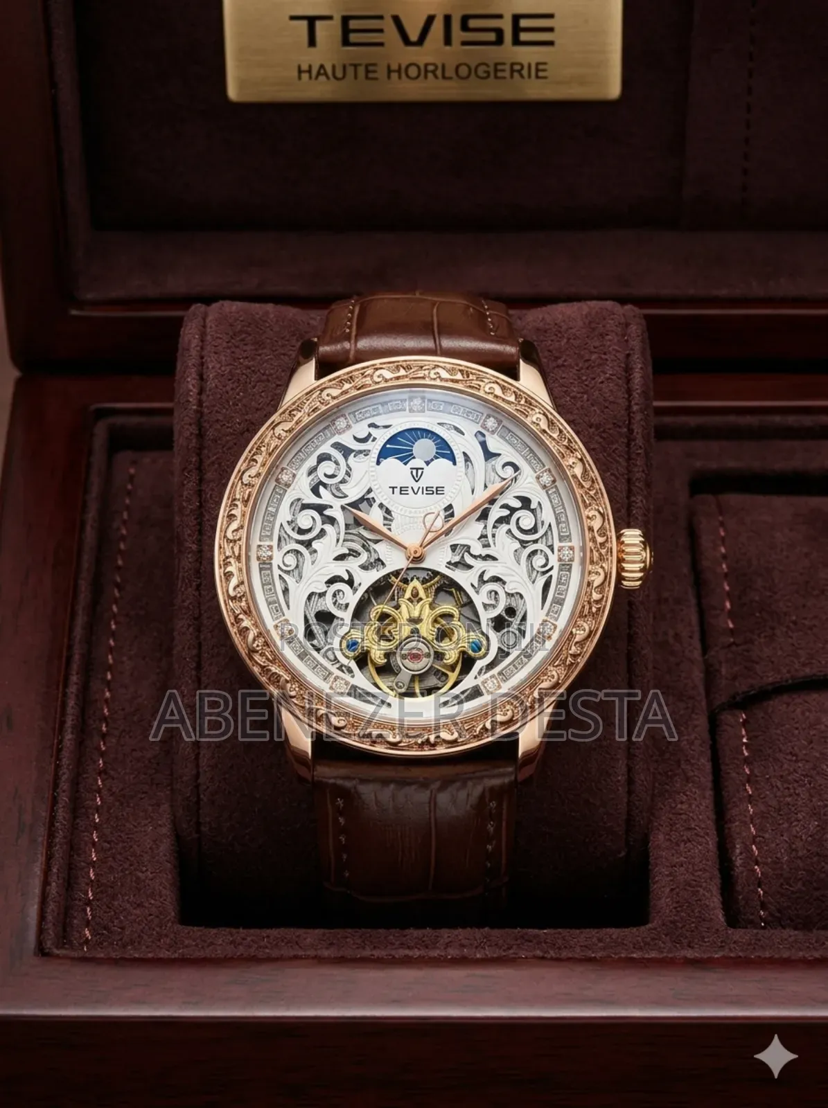 Tevise Luxury Leather Automatic Mechanical Watch for Men Featuring