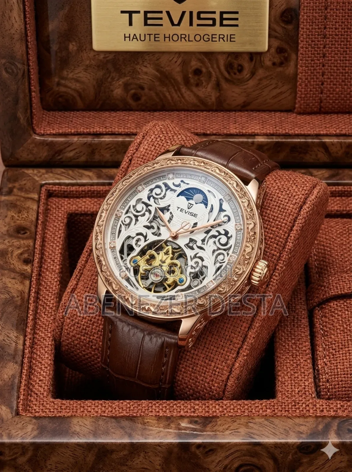Tevise Luxury Leather Automatic Mechanical Watch for Men Featuring