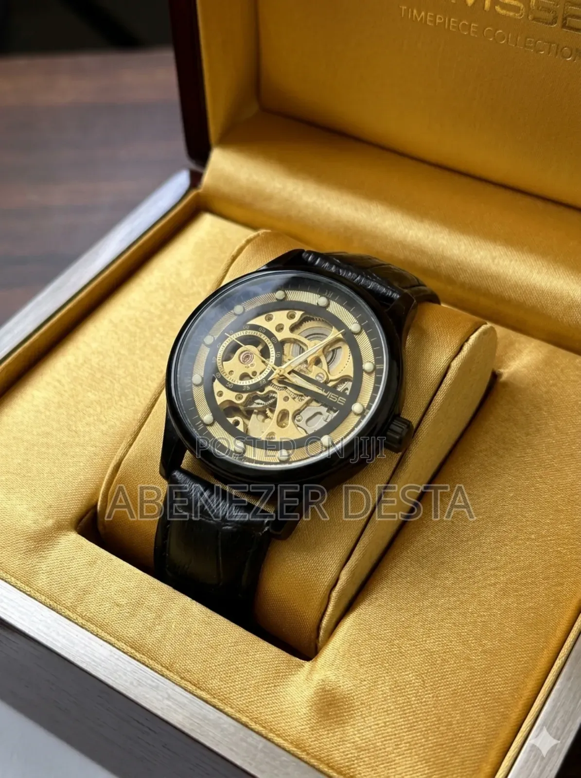 Automatic Skeleton Watch for Men, Featuring a Black Stainless Steel