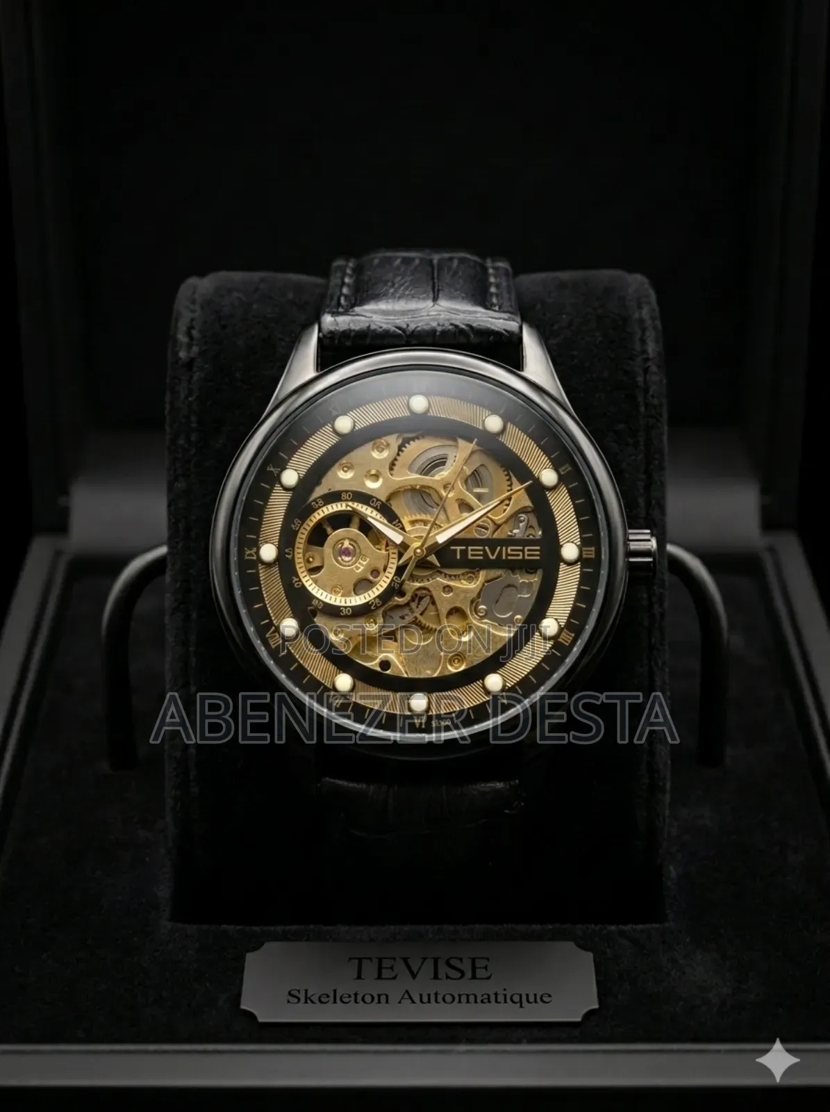 Automatic Skeleton Watch for Men, Featuring a Black Stainless Steel