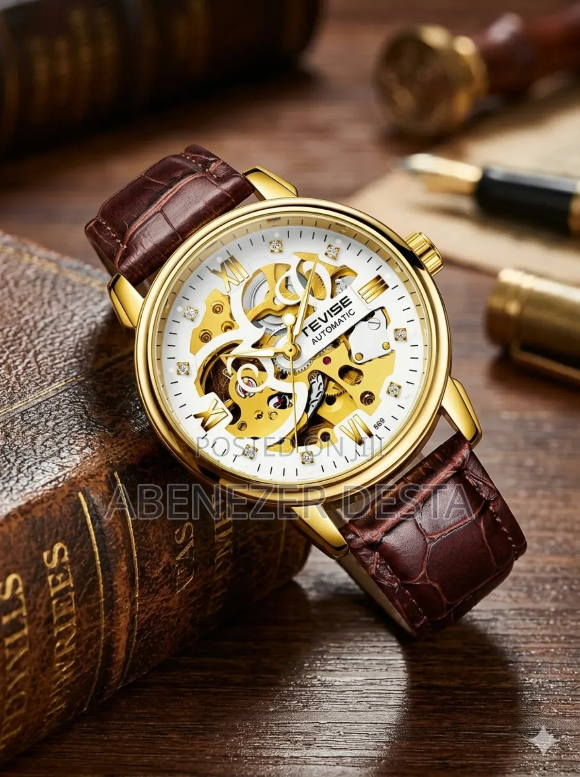 Tevise T869 Men's Automatic Mechanical Skeleton Watch Featuring