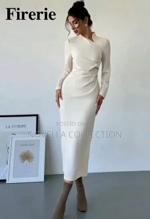 Asymmetric Collar Long Sleeve Elegant Dress,White Graduation Dress