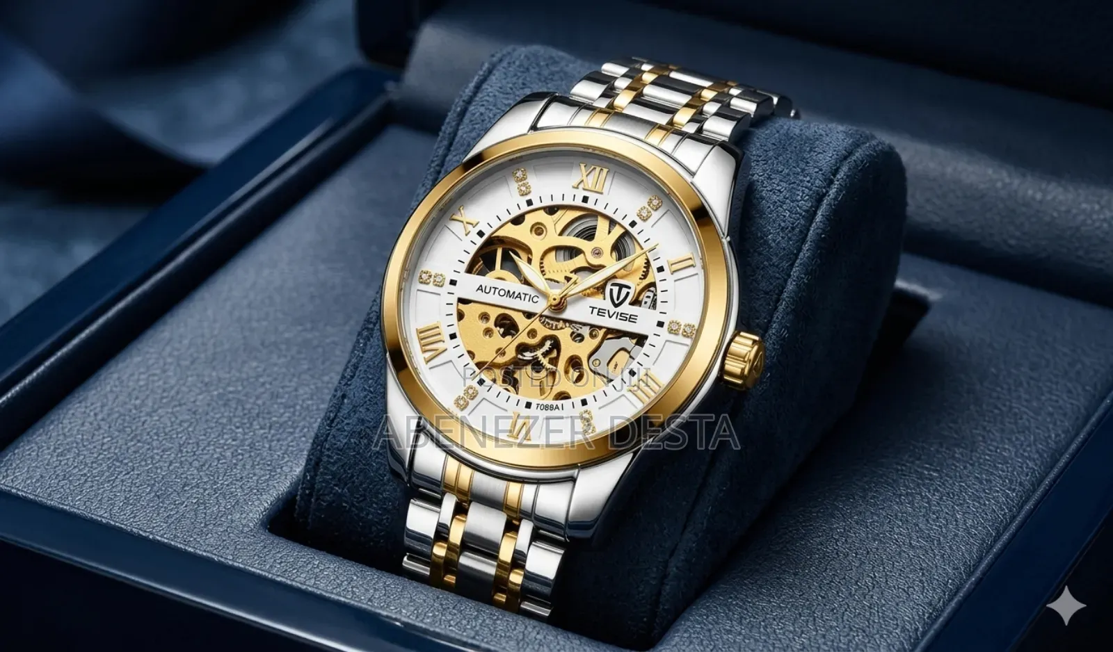 Tevise T9005a Automatic Mechanical Watch Featuring a Gold and Silver