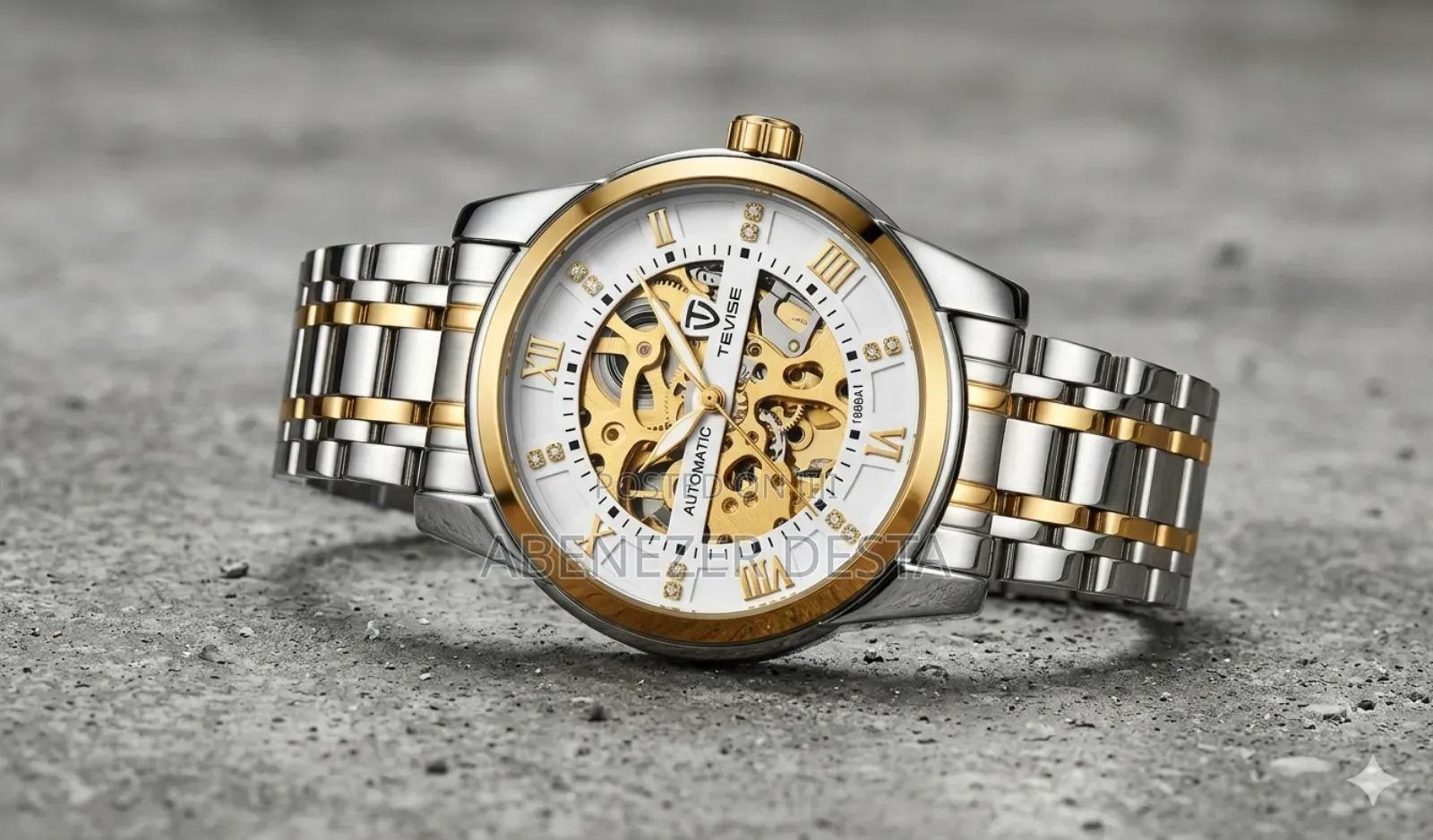 Tevise T9005a Automatic Mechanical Watch Featuring a Gold and Silver