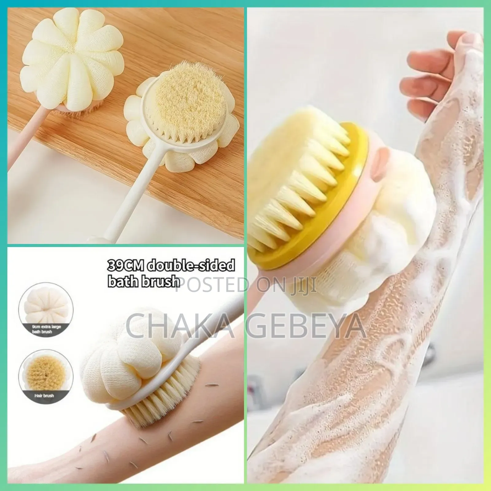 Double‐Sided Bath Brush – Ergonomic Handle,Soft Bristles,Back Scrubber