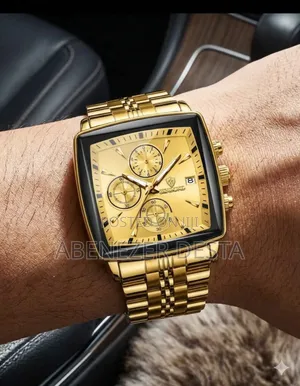 Binbond Luxury Square Men's Chronograph Watch Featuring a Gold-Toned