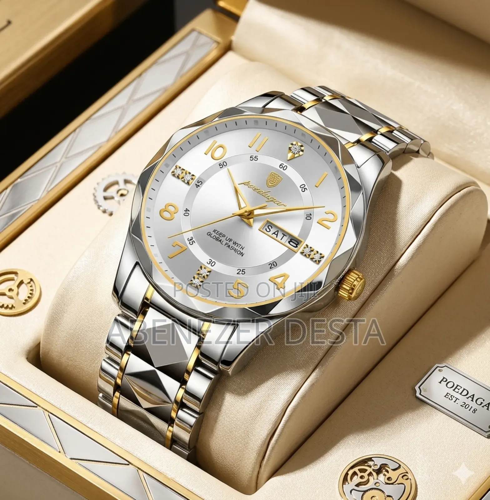 Poedagar Luxury Quartz Watch Model 858, Featuring a Silver and Gold