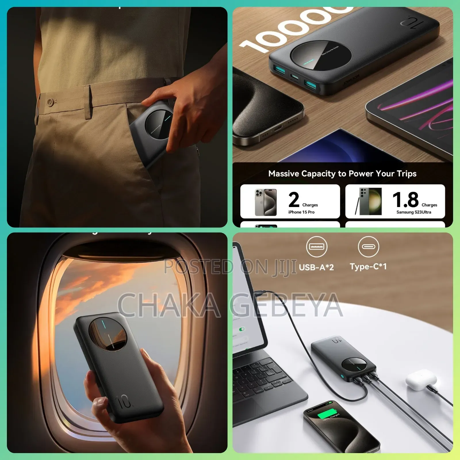 Joyroom 10000mah Power Bank – 3 Output Ports, Type‐C Input/Output