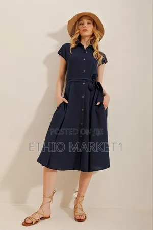 Women's Sleeveless Dress With Shirt Collar Belt